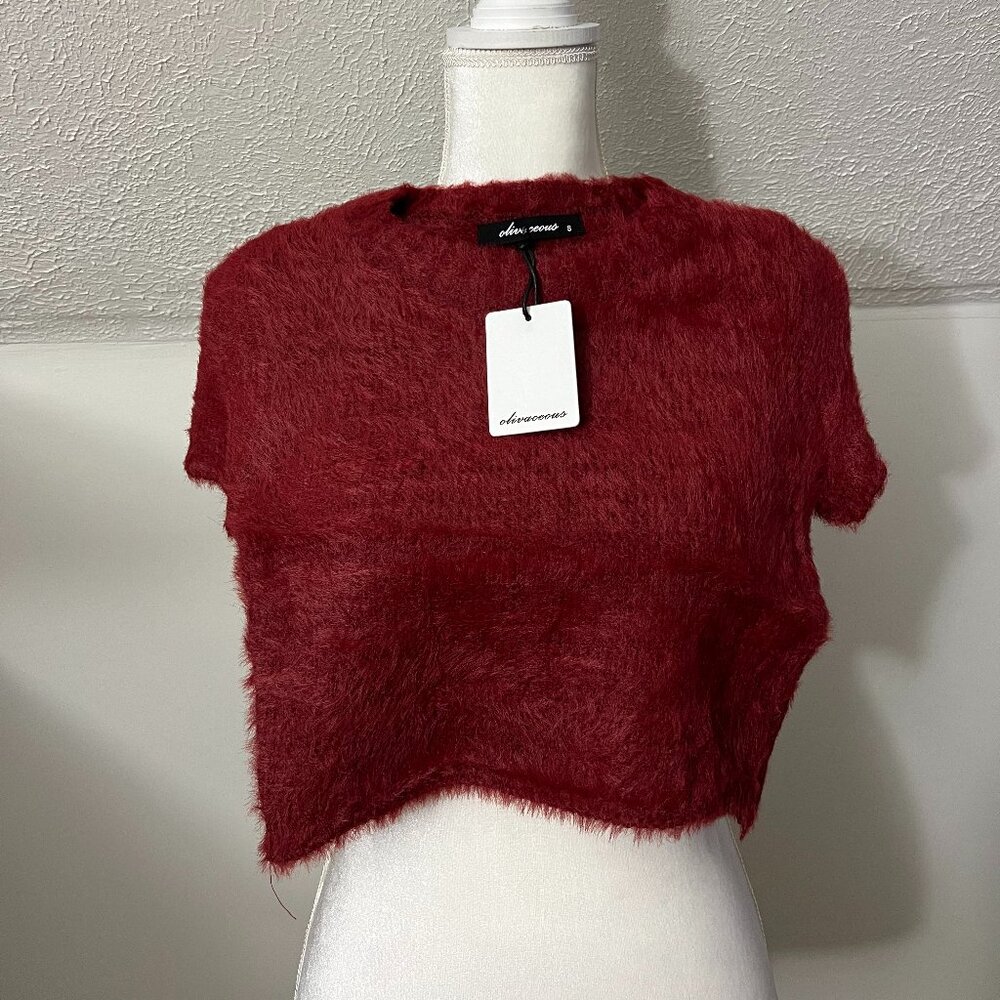 NWT Olivaceous Fuzzy Cropped Sweater Size Small